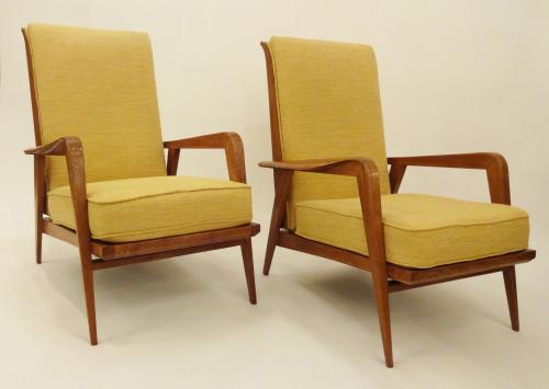 Etienne Henri Martin Pair of Modernist Reclining Lounge Chairs, edited by Steiner