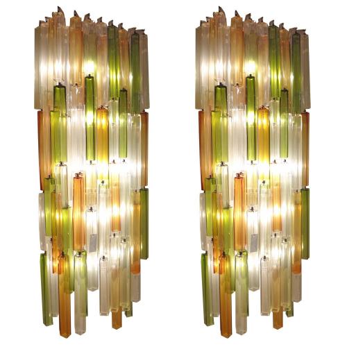 Salviati for Venini Pair of Exceptional Massive Scaled Lit Chandelier Wall Sconces