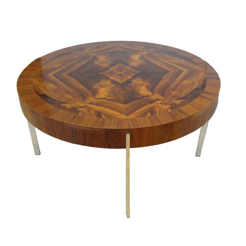Modernist Round Cocktail Table in Walnut and Chrome