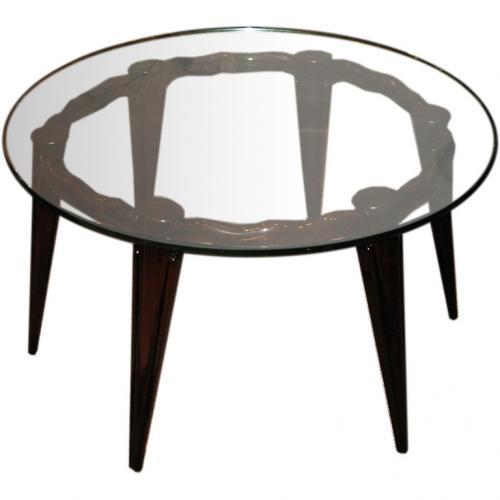 Fontana Arte Round Cocktail Table in Mahogany and Glass