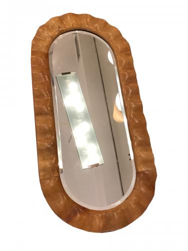 Aldo Tura Oval Mid Century Wall Mirror in Stained Goat Skin