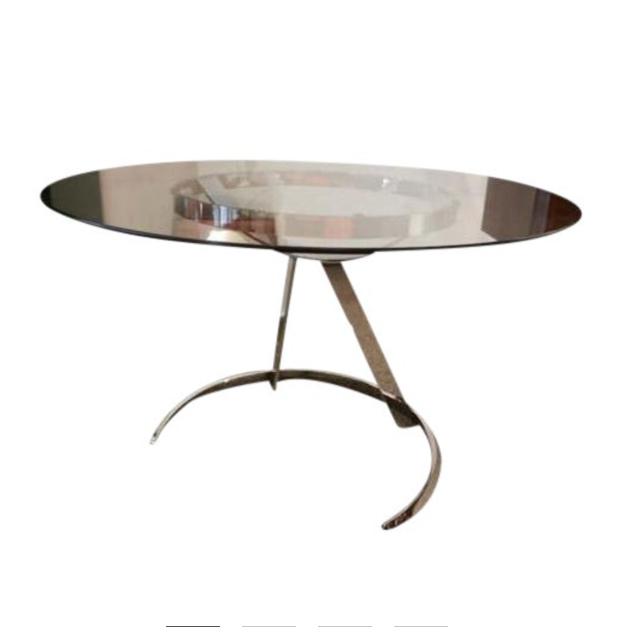 Boris Tabacoff Round Dining or Center Table in Chrome and Glass, Circa 1970