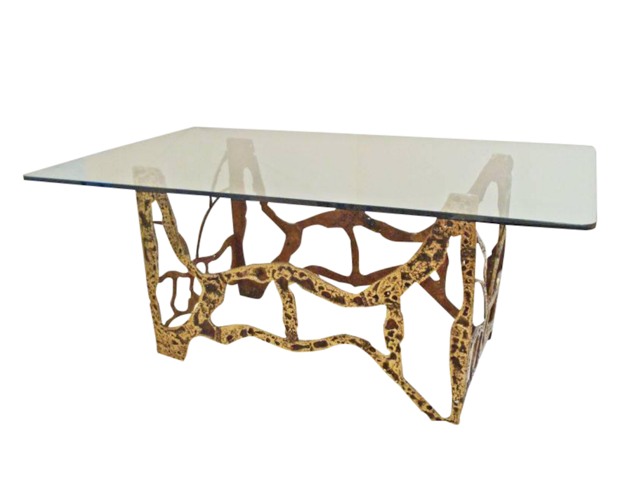 Modernist Dining Table in Sand Cast Bronze and Glass