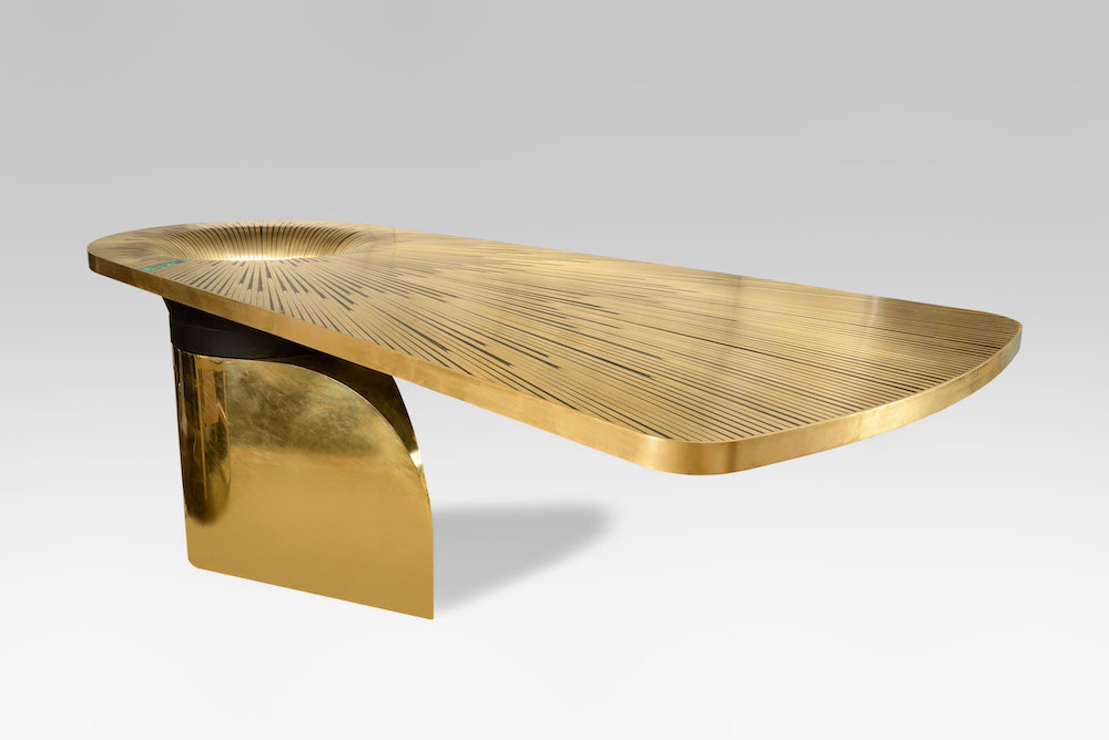 The Vortex Malachite Desk by Yann Dessauvages